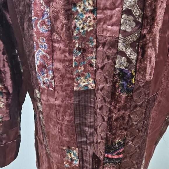Hippie Boho Patchwork 80s Artsy Deco Phool Vintage Velvet Satin Jacket Large - Picture 10 of 13